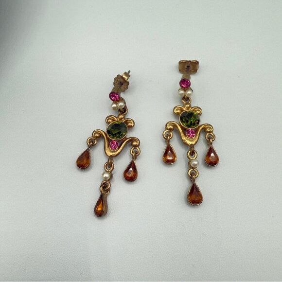 Avon Vintage Bronzy Gold and Green Floral Dangle Earrings - Picture 2 of 11